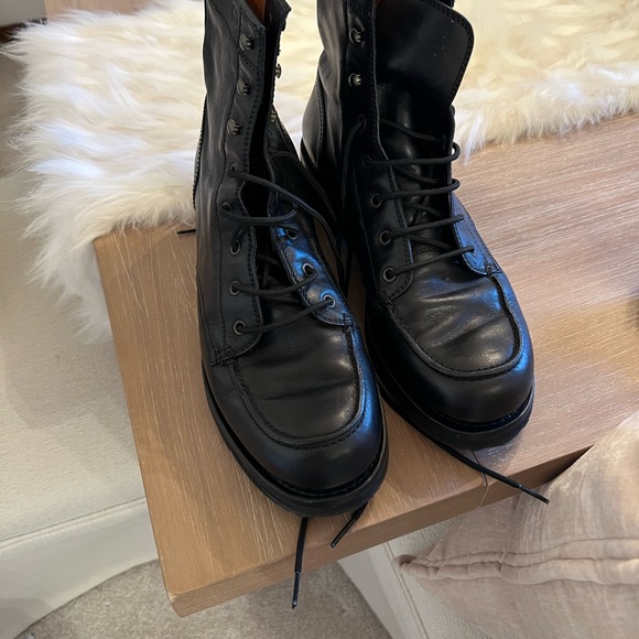 Black Leather Lace-Up Ankle Boots - Picture 1 of 4